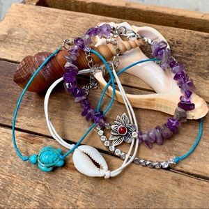 ✨AMETHYST 4-PIECE BOHO CHARM ANKLET SET✨